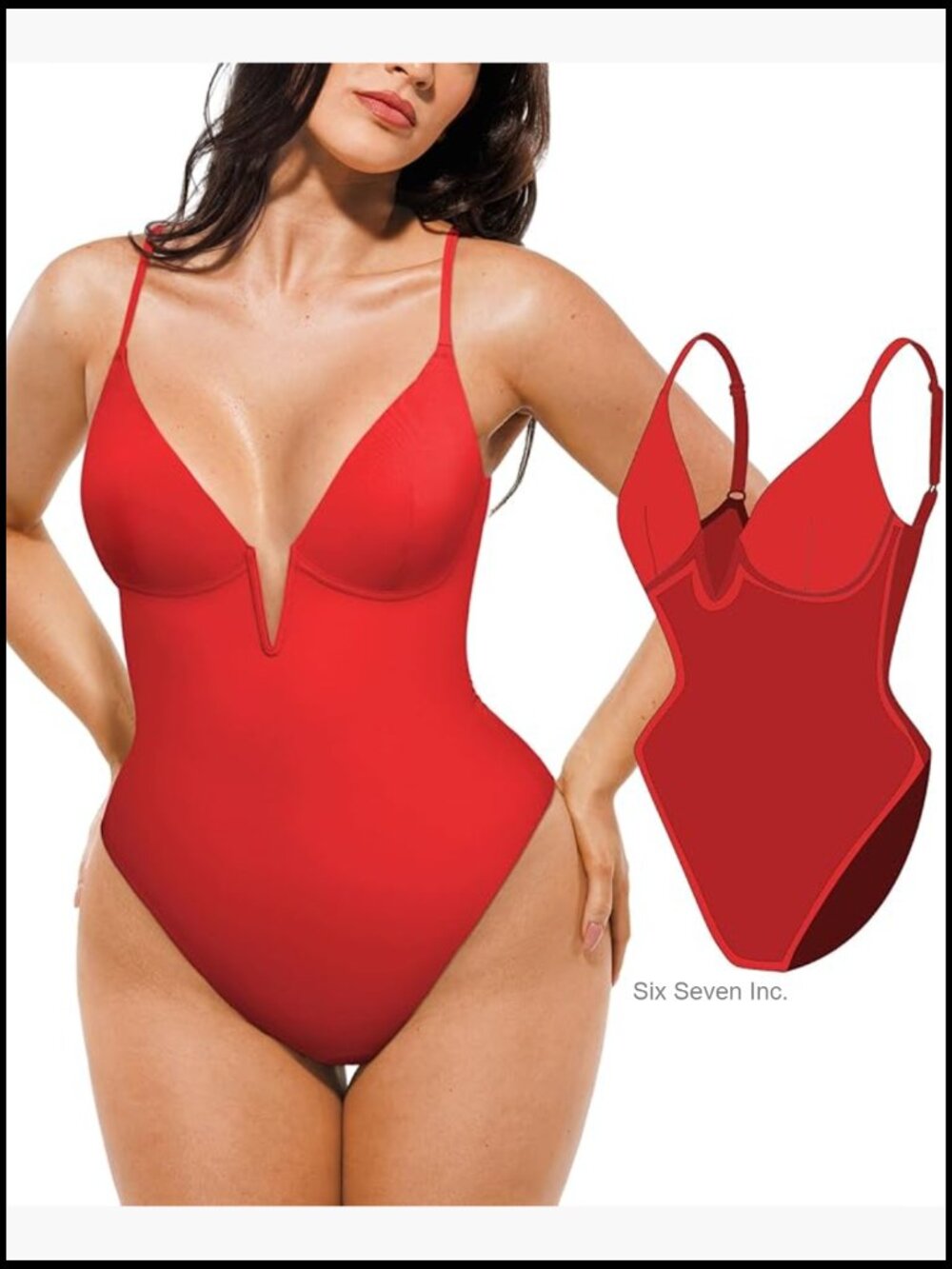 Tummy Control One Piece Swimsuit Deep V Neck Underwire Shapewear Bathing Suit